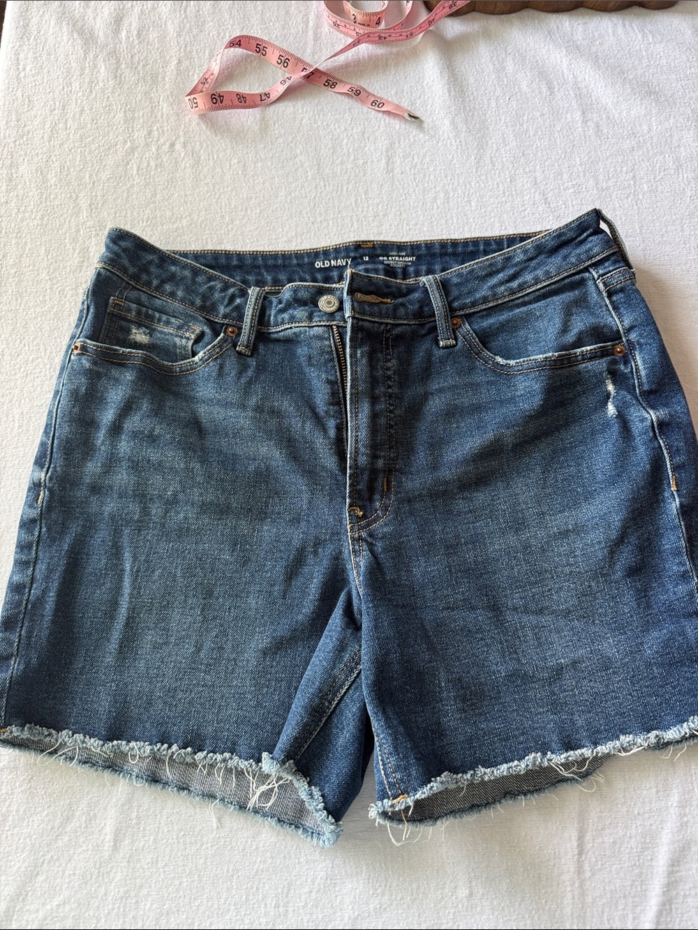 Size 12 Women’s Old Navy High Rise OG Straight Blue Denim Frayed Hem Shorts